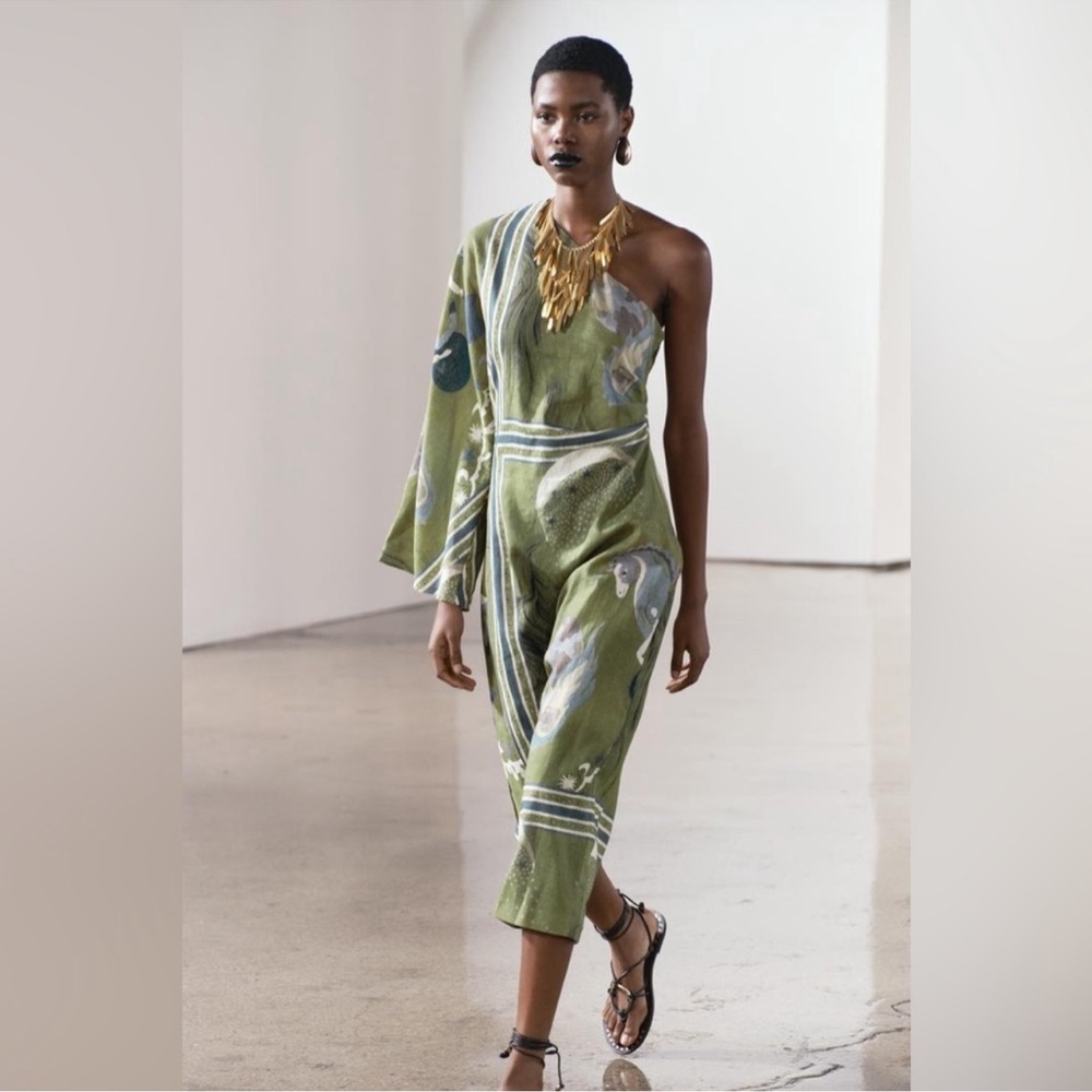 ZARA PRINT ASYMMETRIC ONE SHOULDER
LONG SLEEVE LINEN DRESS - Picture 13 of 16